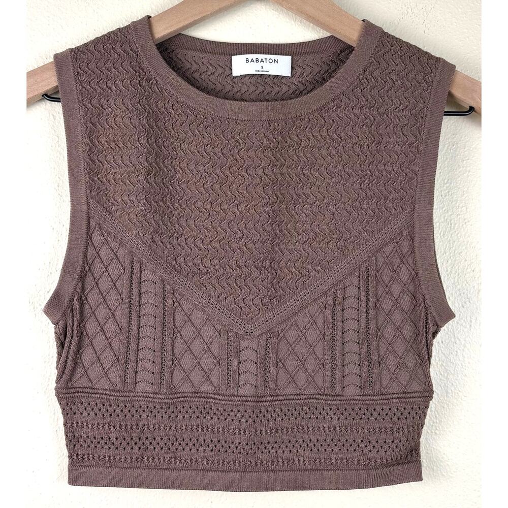 Babaton Aritzia Pointelle Cropped Sweater Tank Size Small in Deep Taupe - Picture 4 of 12